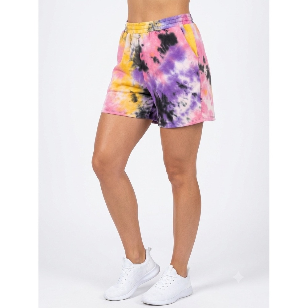 All in Favor Women XL Tie Dye Sweat Shorts Pink Purple Yellow P6965H-001 NEW